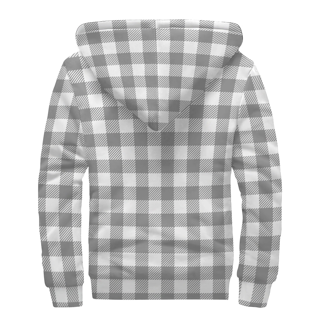 Groovy Grey and White Gingham Sherpa Lined Hoodie for the Free-Spirited Hippie - 2