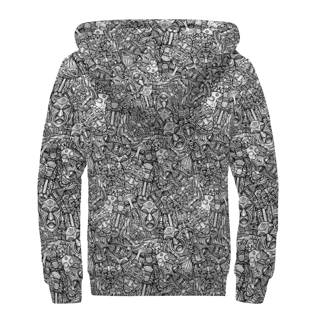 Totem Dreamer: Grey and White Sherpa Lined Zip Up Hoodie for Modern Hippies - 2