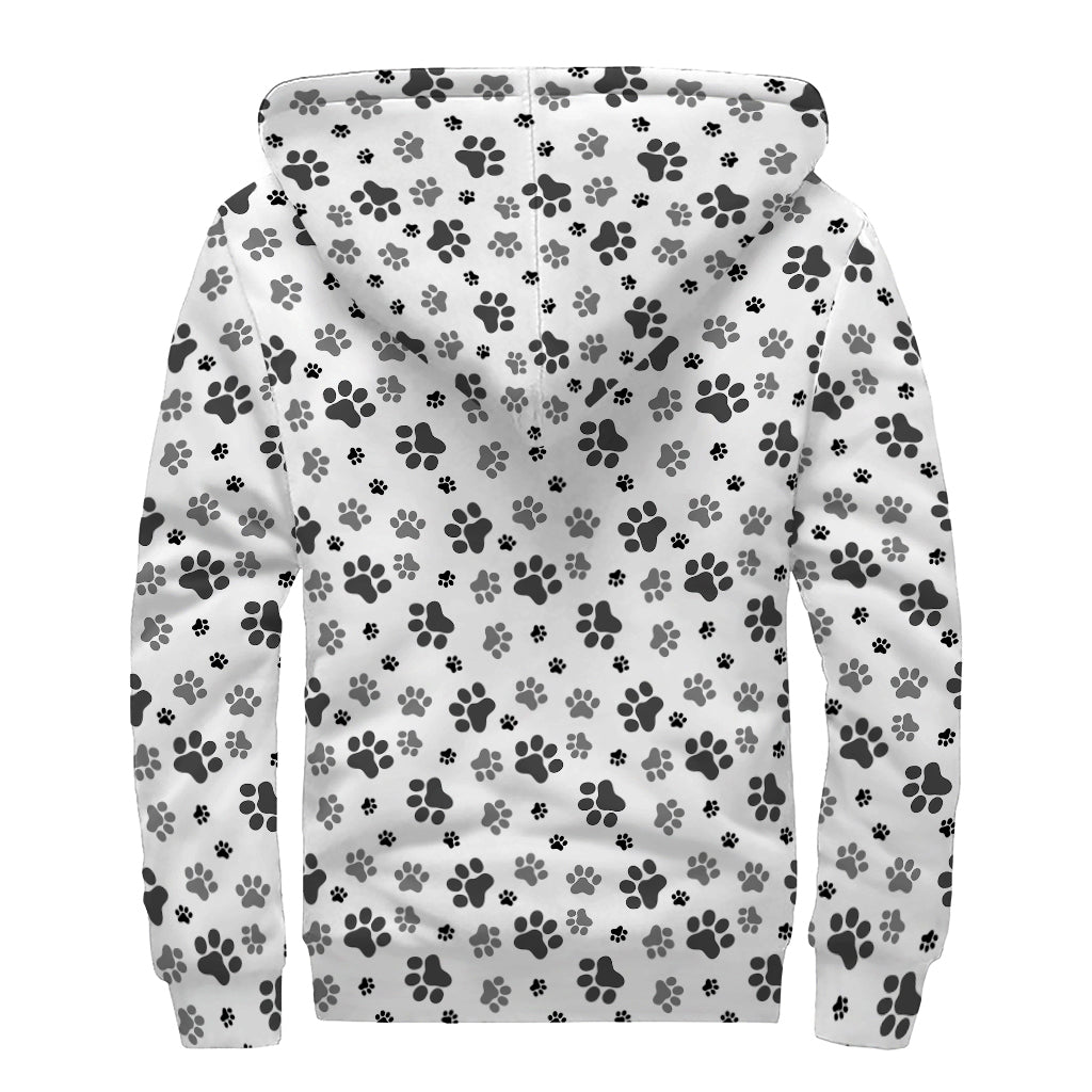 Groovy Grey Animal Paw Pattern Print Sherpa Lined Zip Up Hoodie for Free-Spirited Hippies - 2