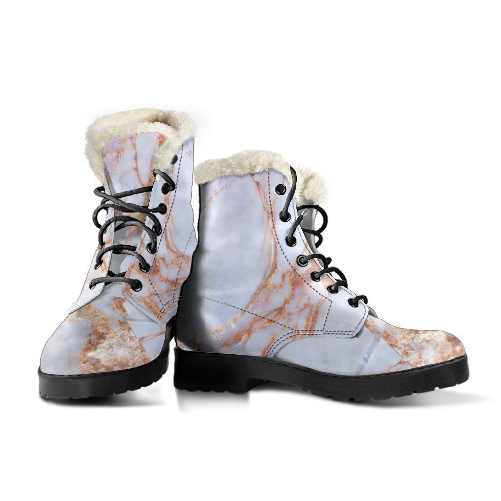 Groovy Faux Fur Leather Boots with Grey Bronze Marble Print - 3