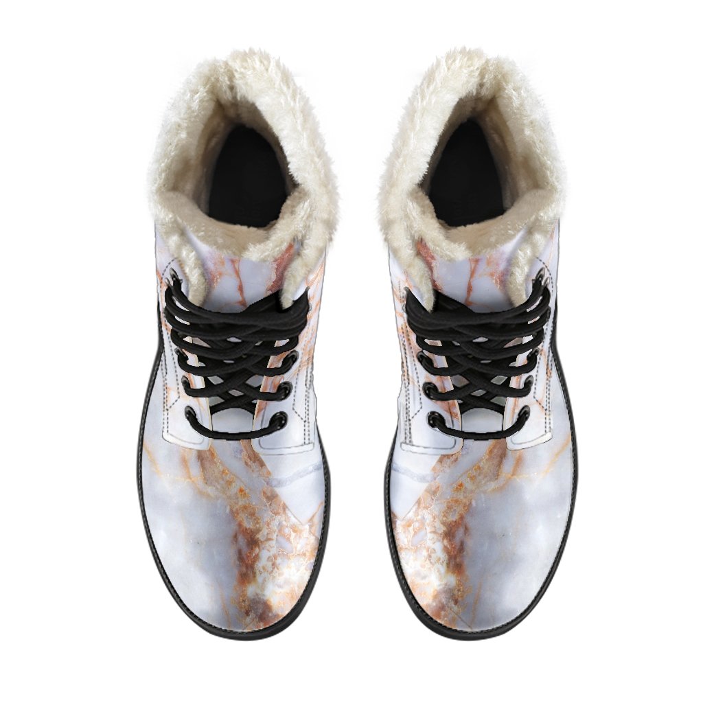 Groovy Faux Fur Leather Boots with Grey Bronze Marble Print - 4