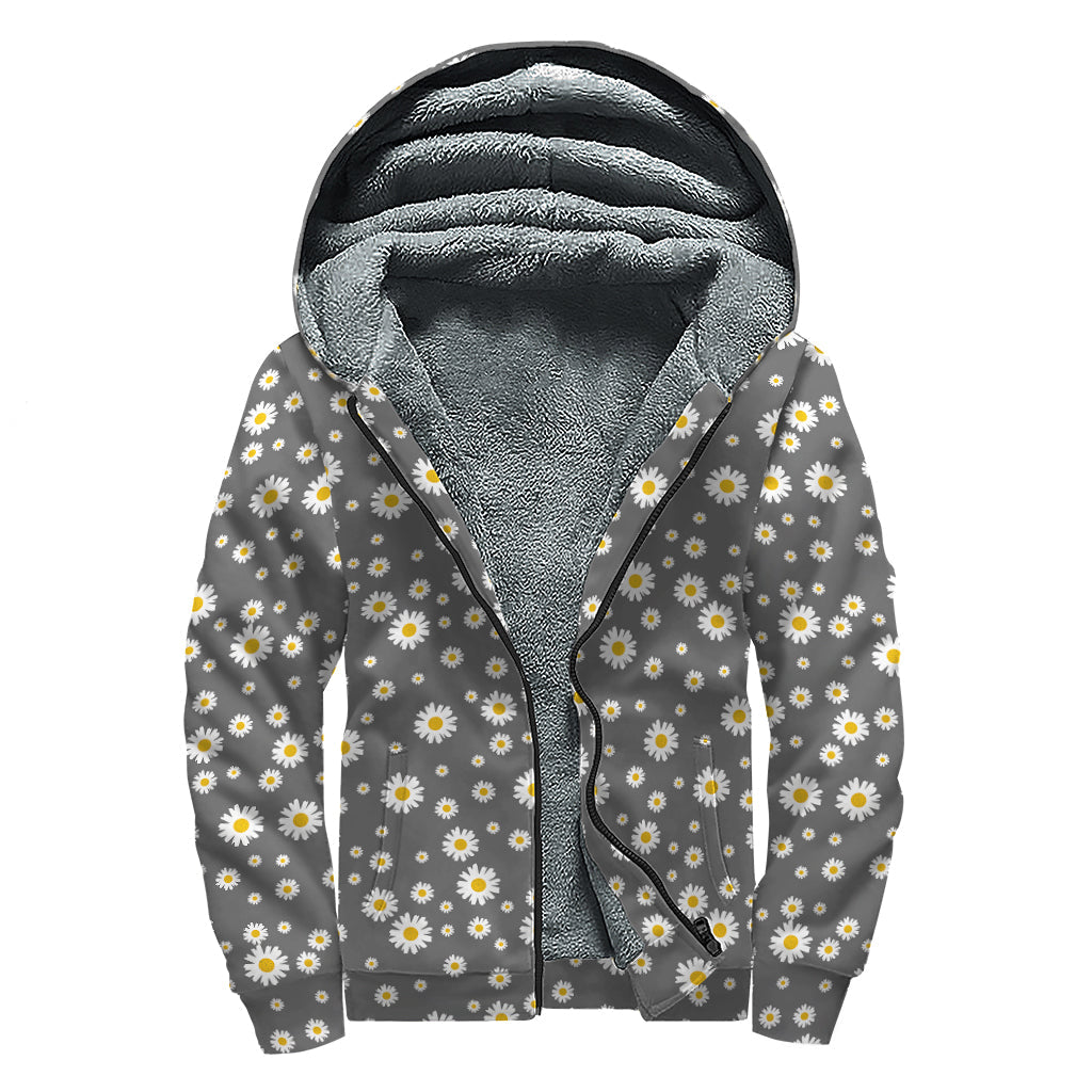 Grey Daisy Floral Sherpa-Lined Hoodie: Stay Cozy, Hippie Style - 1