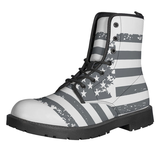 Groovy Grunge American Flag Print Leather Boots for the Free-Spirited Hippies - 1