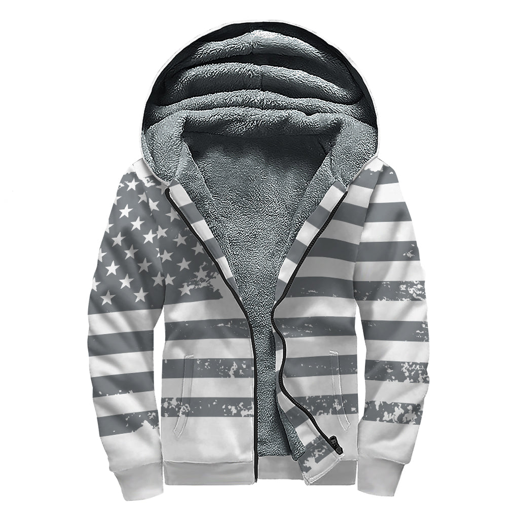 Groovy Grunge American Flag Sherpa Lined Zip-Up Hoodie for Hippie Chic - 1