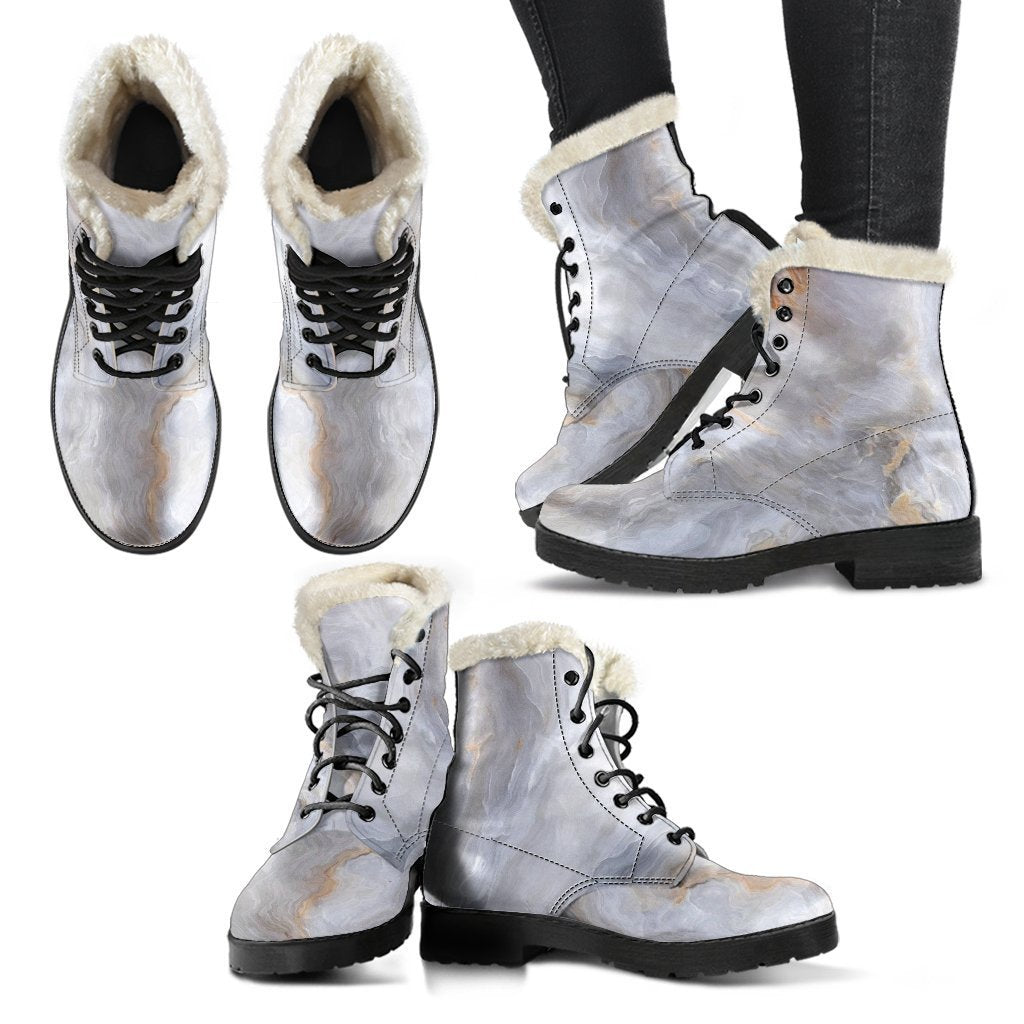 Groovy Grey Marble Print Faux Fur Leather Boots for the Hippie Soul - 2