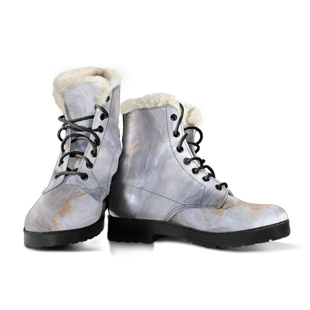 Groovy Grey Marble Print Faux Fur Leather Boots for the Hippie Soul - 3