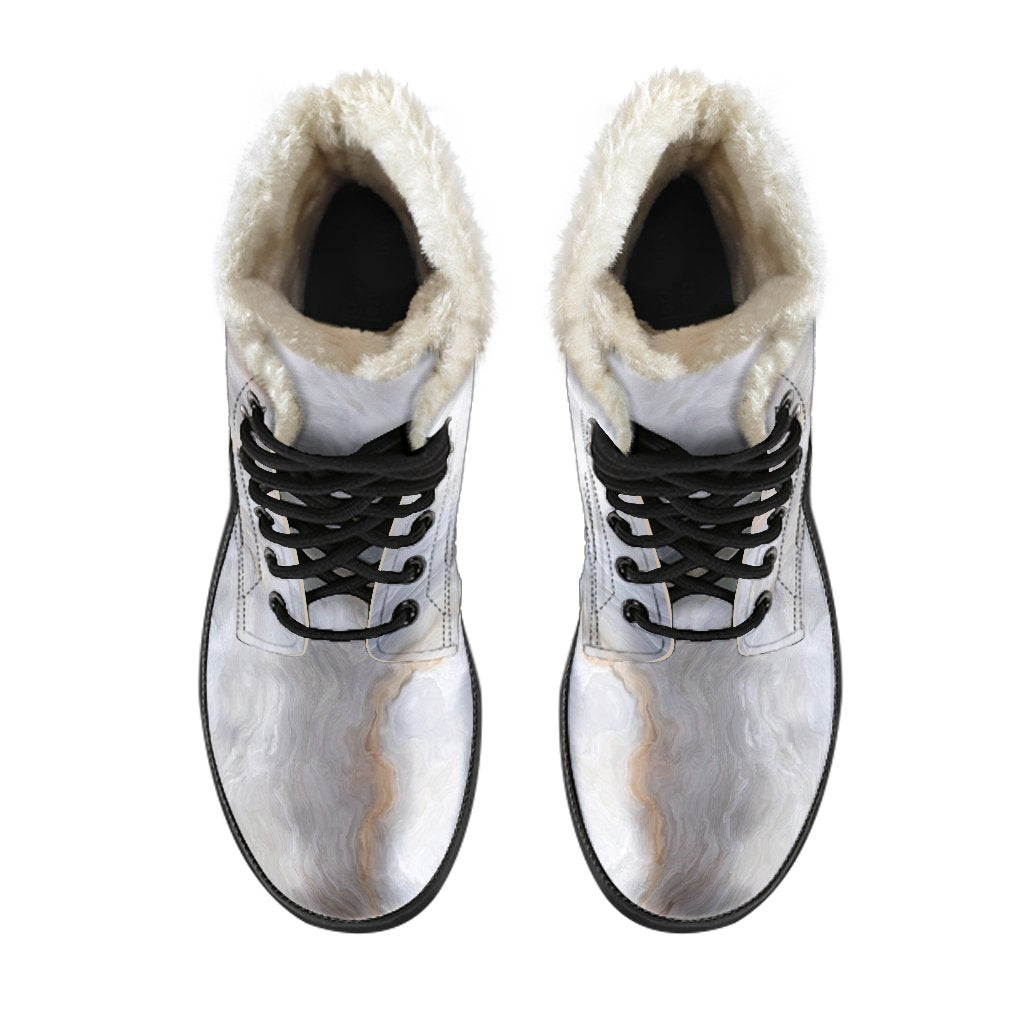 Groovy Grey Marble Print Faux Fur Leather Boots for the Hippie Soul - 4