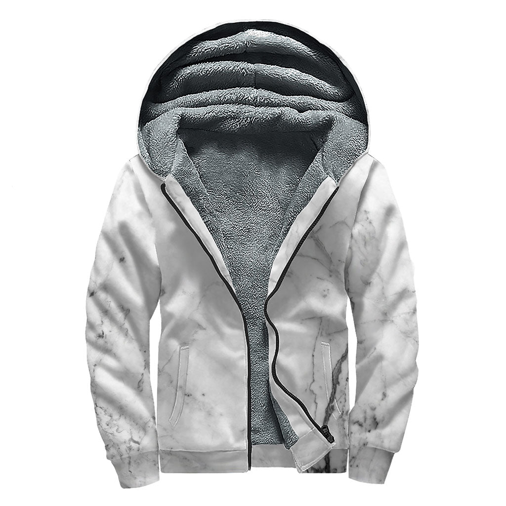 Groovy Grey Marble Stone Print Sherpa Lined Zip Up Hoodie for the Free-Spirited Hippies - 1