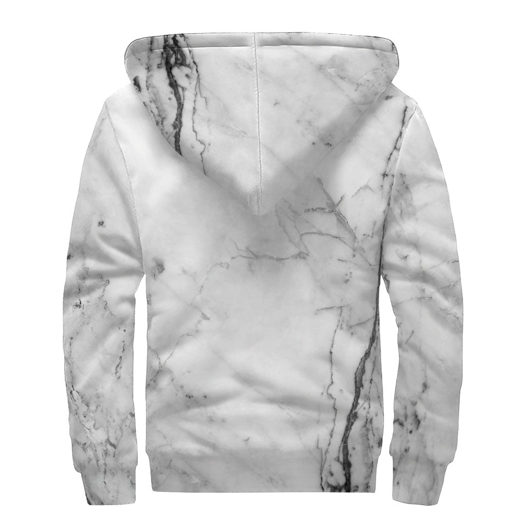 Groovy Grey Marble Stone Print Sherpa Lined Zip Up Hoodie for the Free-Spirited Hippies - 2