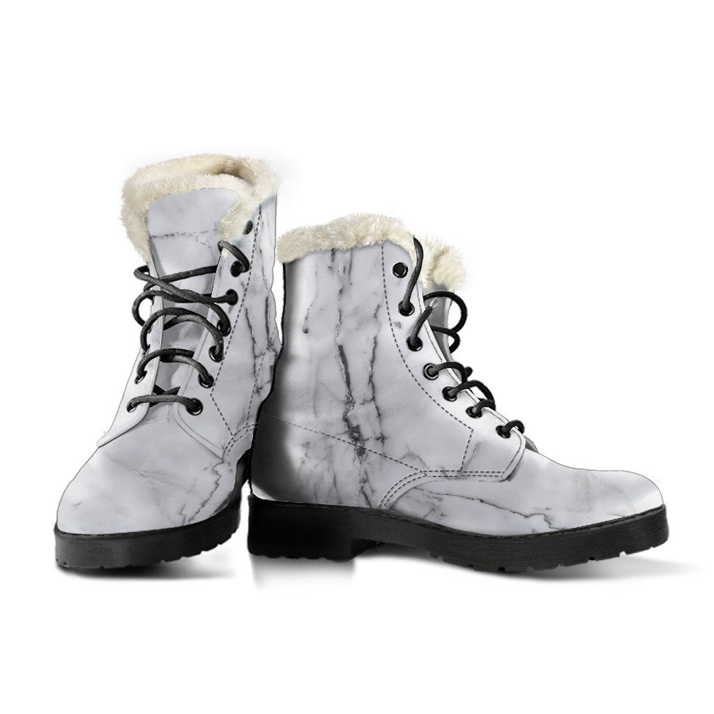 Groovy Grey Marble Stone Print Faux Fur Leather Boots for the Free Spirited Hippie - 3