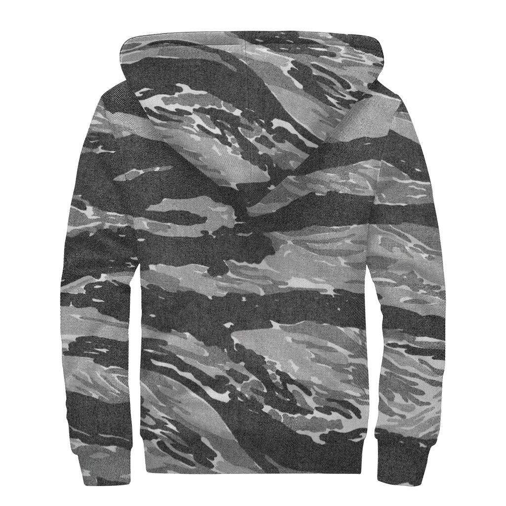 Groovy Tiger Stripe Camouflage Print Sherpa-Lined Zip Up Hoodie for the Free-Spirited Hippie - 2