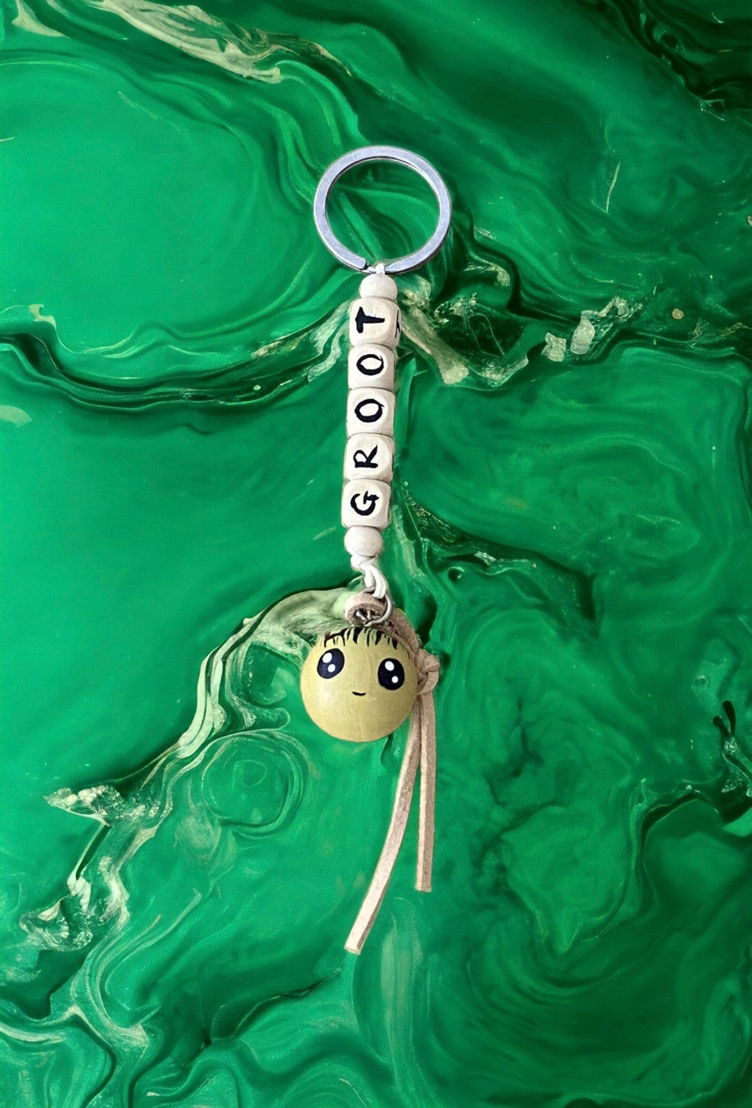 Emerald Blossoms - Groot Wooden Bead Keychain