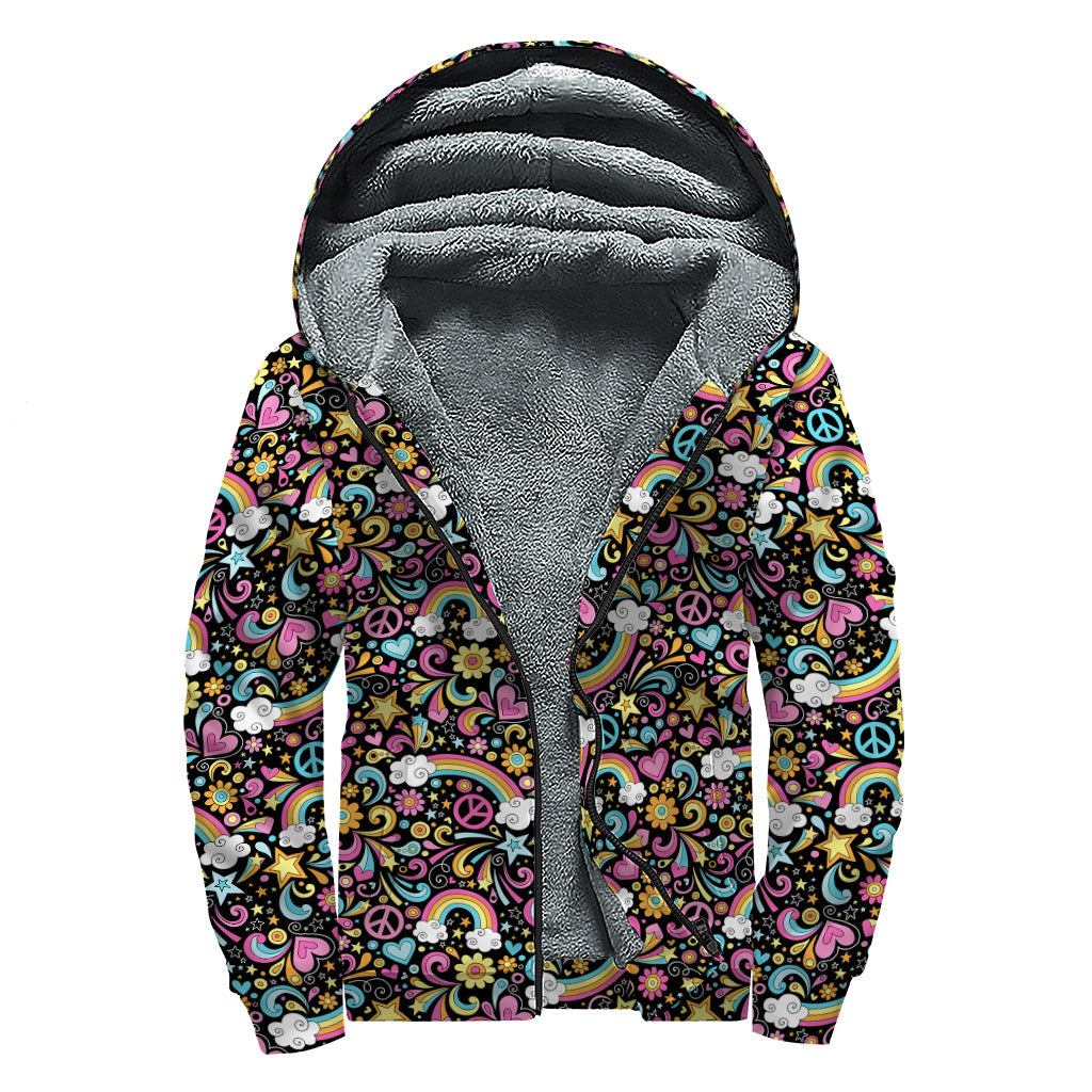 Groovy Peace Pattern Sherpa Lined Hoodie for the Modern Hippie - 1