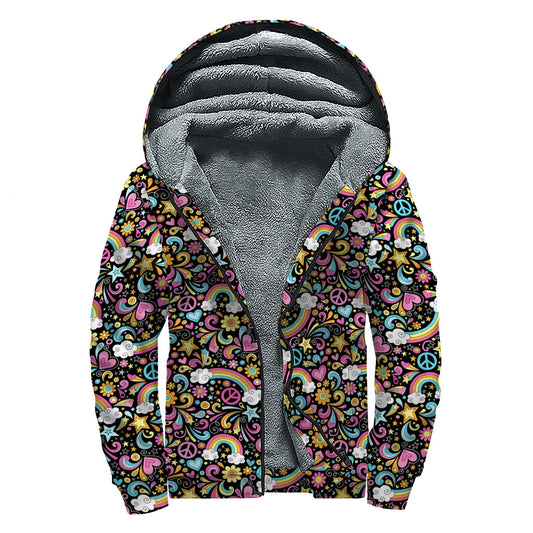 Groovy Peace Pattern Sherpa Lined Hoodie for the Modern Hippie - 1