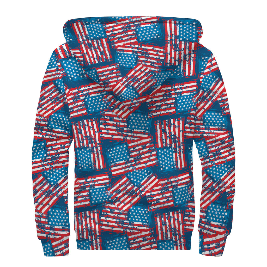 Grunge American Flag Pattern Sherpa Lined Zip Up Hoodie: Embrace Your Inner Hippie Style - 2