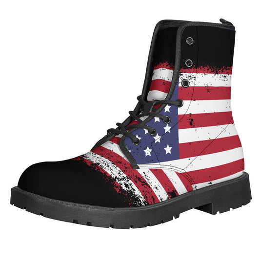 Grunge American Flag Print Leather Boots for Bohemian Souls - 1