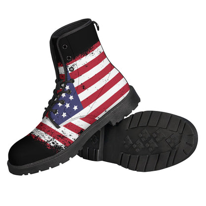 Grunge American Flag Print Leather Boots for Bohemian Souls - 2