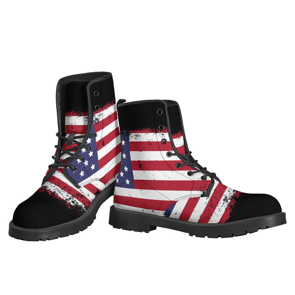 Grunge American Flag Print Leather Boots for Bohemian Souls - 3