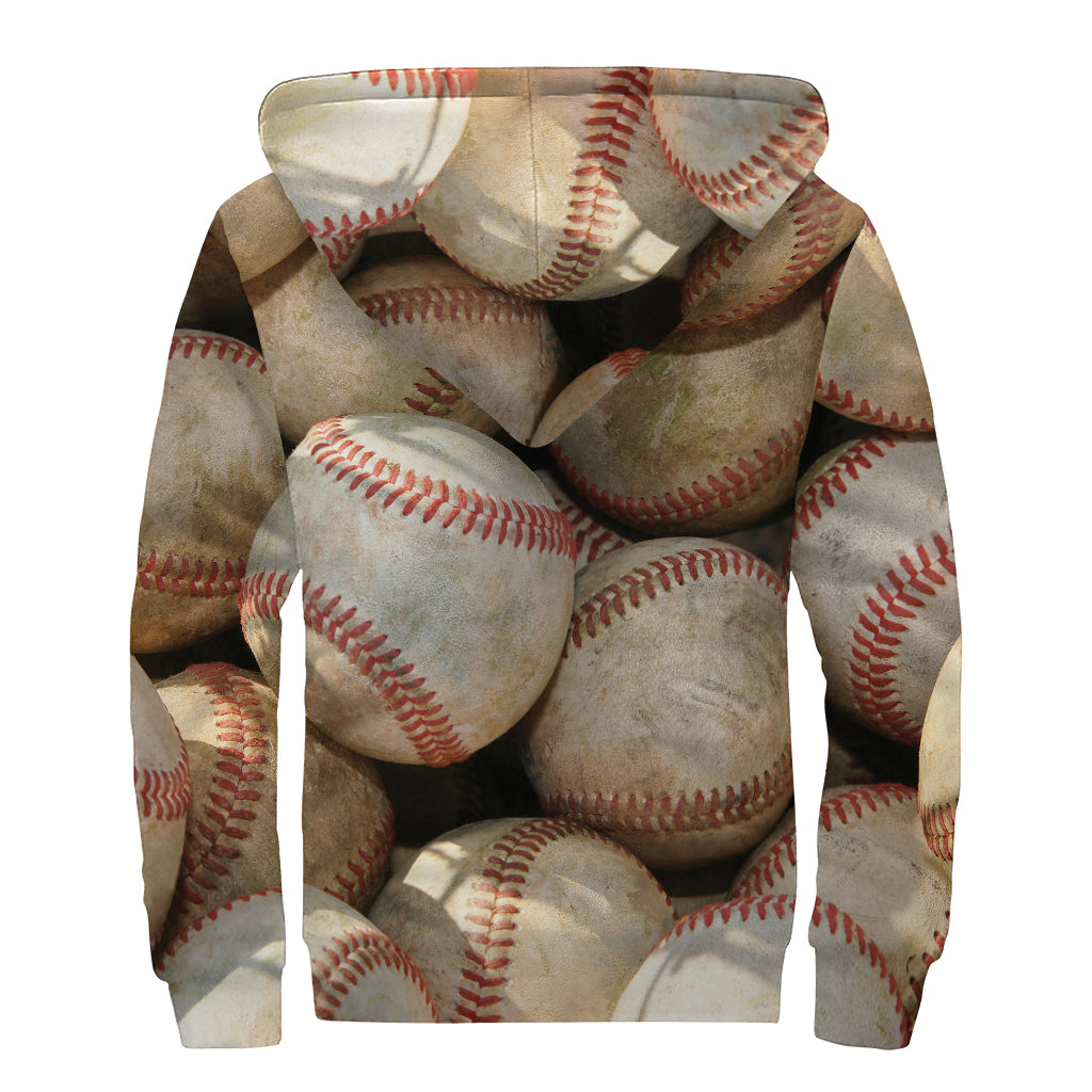 Grunge Baseballs Print Sherpa Lined Zip Up Hoodie for the Free-Spirited Hippie - 2