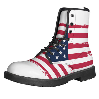 Groovy Grunge USA Flag Print Leather Boots for the Free-Spirited Hippie - 1