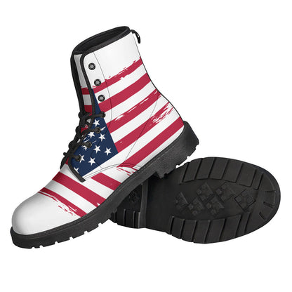 Groovy Grunge USA Flag Print Leather Boots for the Free-Spirited Hippie - 2