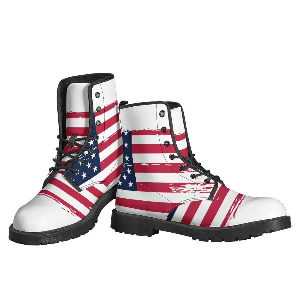 Groovy Grunge USA Flag Print Leather Boots for the Free-Spirited Hippie - 3