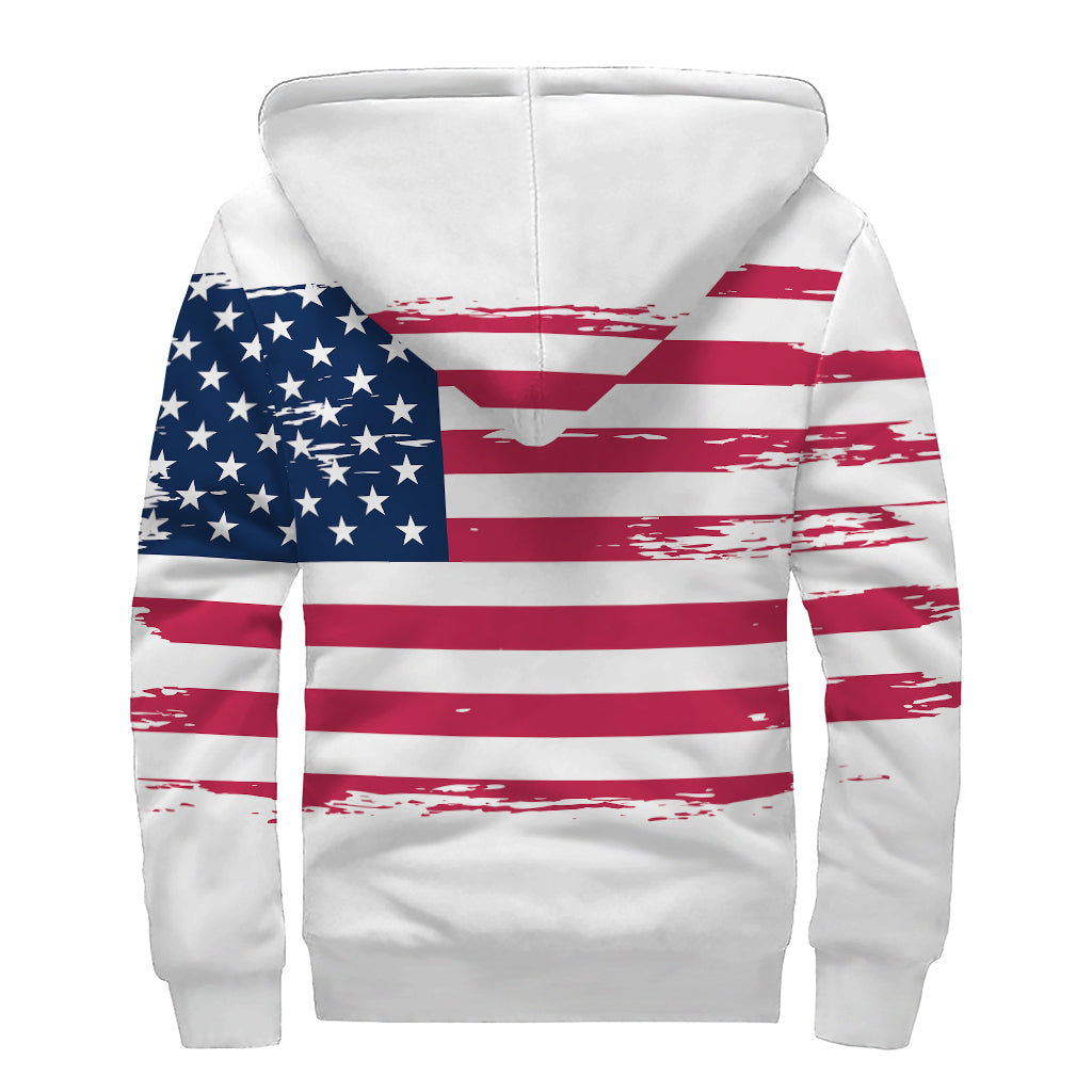 Grunge Flag of USA Print Sherpa Lined Zip Up Hoodie - 2