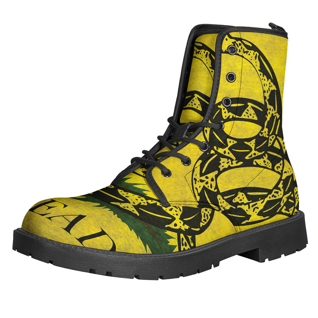 Step Out in Style with Our Grunge Gadsden Flag Leather Lightweight Boots! - 1