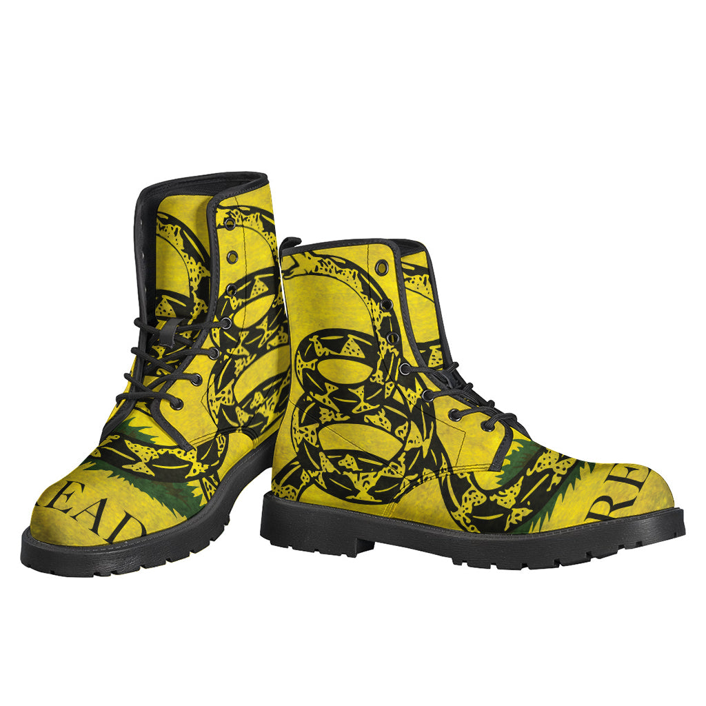 Step Out in Style with Our Grunge Gadsden Flag Leather Lightweight Boots! - 3