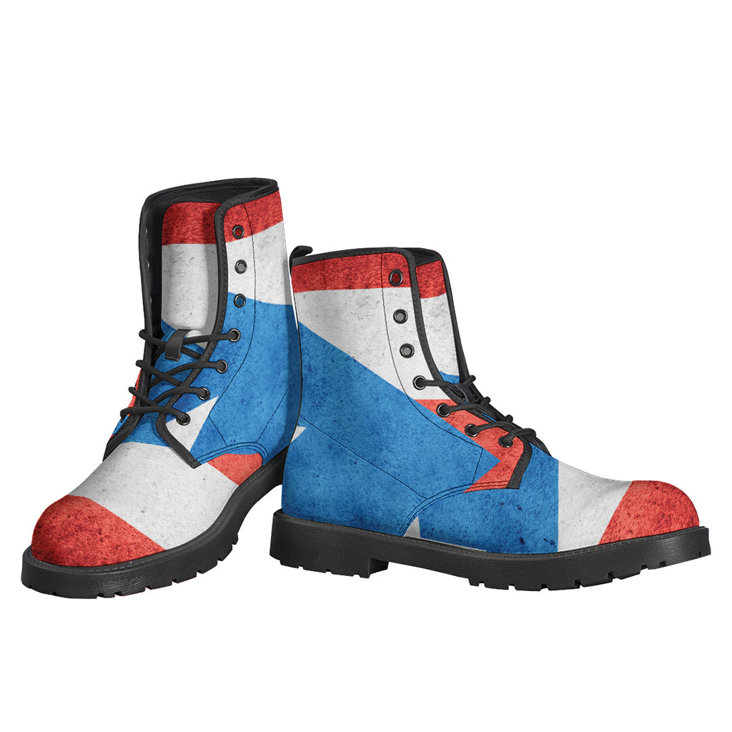 Groovy Puerto Rican Flag Print Leather Boots for Stylish Hippies - 3