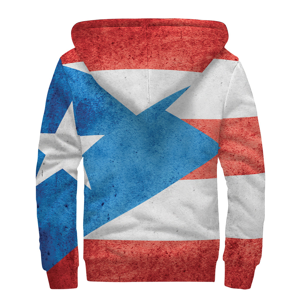 Grunge Puerto Rican Flag Print Hippies Sherpa Lined Zip Up Hoodie - 2