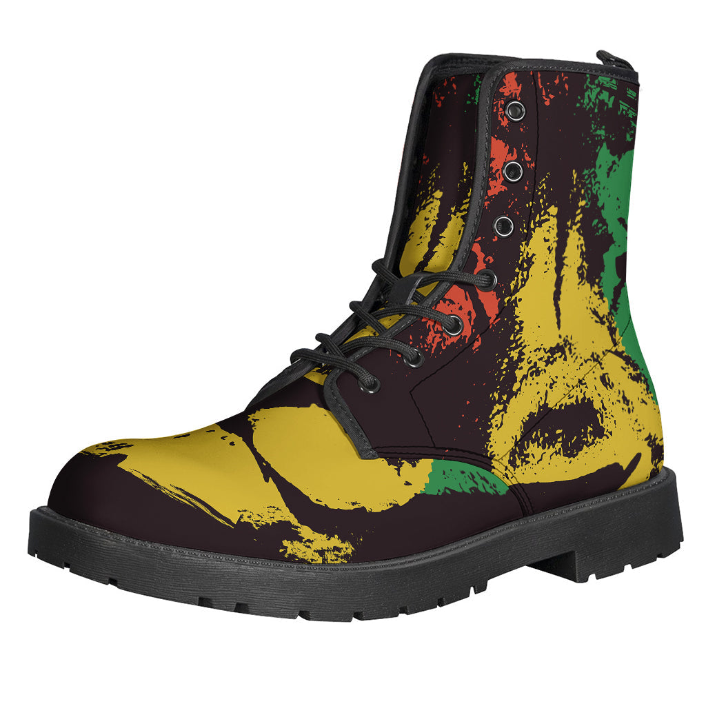 Step Out in Style: Grunge Rasta Lion Print Leather Boots for the Free-Spirited Hippie - 1