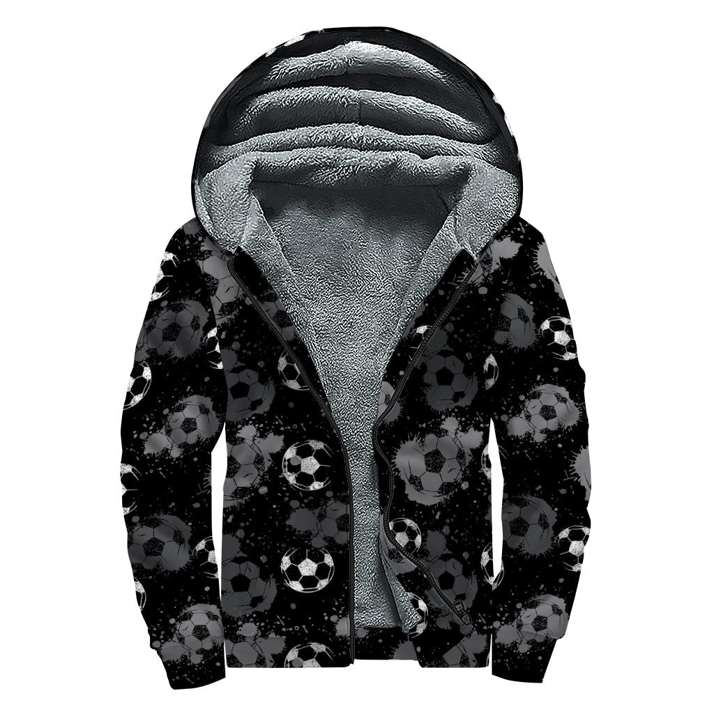 Groovy Grunge Soccer Ball Pattern Hoodie with Sherpa Lining for the Hippie at Heart - 1