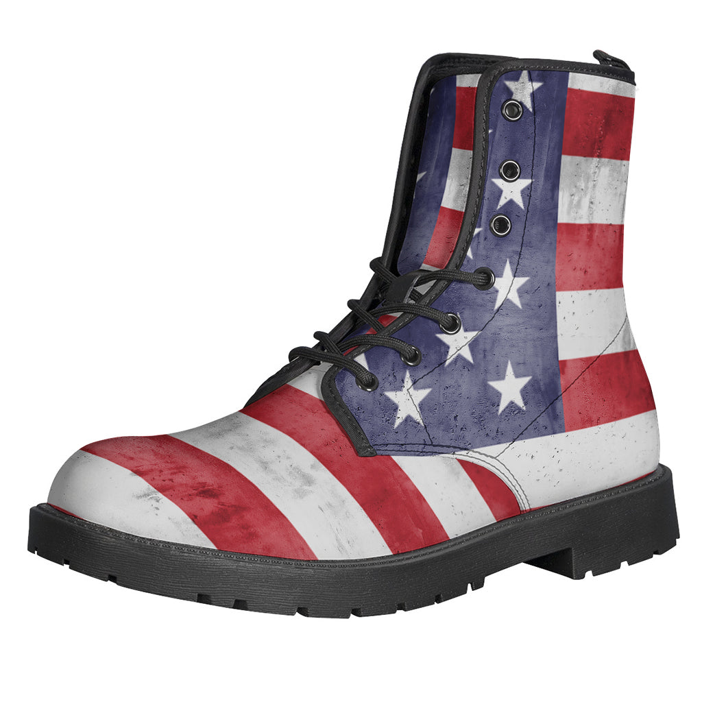 Groovy Grunge USA Flag Print Leather Boots for Hippie Fashionistas - 1