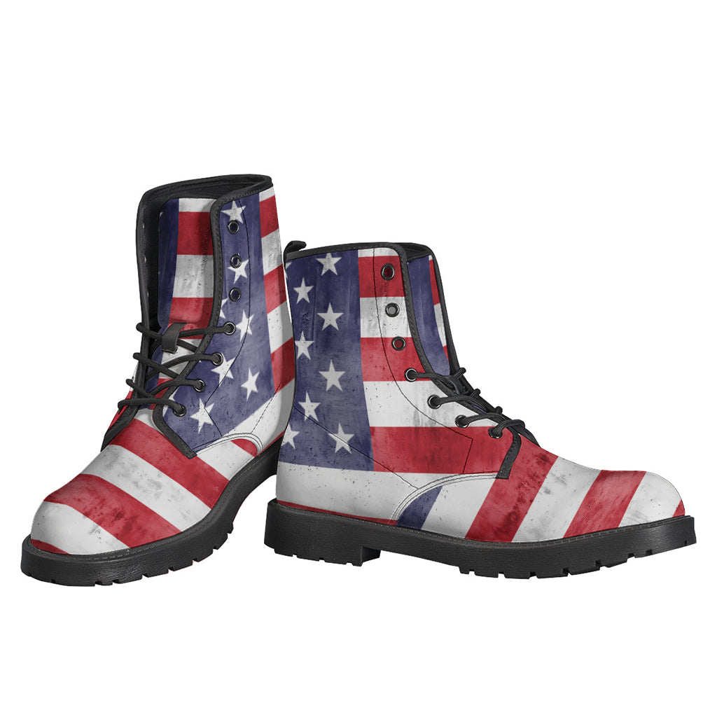 Groovy Grunge USA Flag Print Leather Boots for Hippie Fashionistas - 3