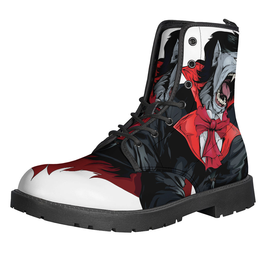 Hippie Chic: Evil Vampire Print Leather Lightweight Boots - 1