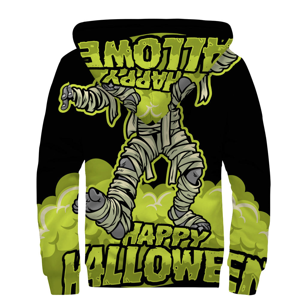 Groovy Halloween Mummy Print Sherpa Lined Zip Up Hoodie for Hippies - 2