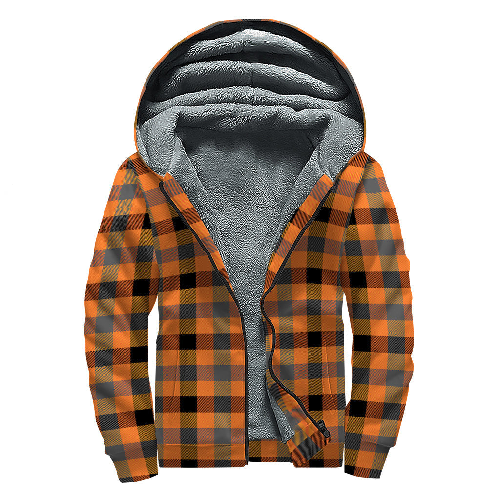 Hippie Chic: Halloween Orange Buffalo Check Print Sherpa Lined Zip Up Hoodie - 1