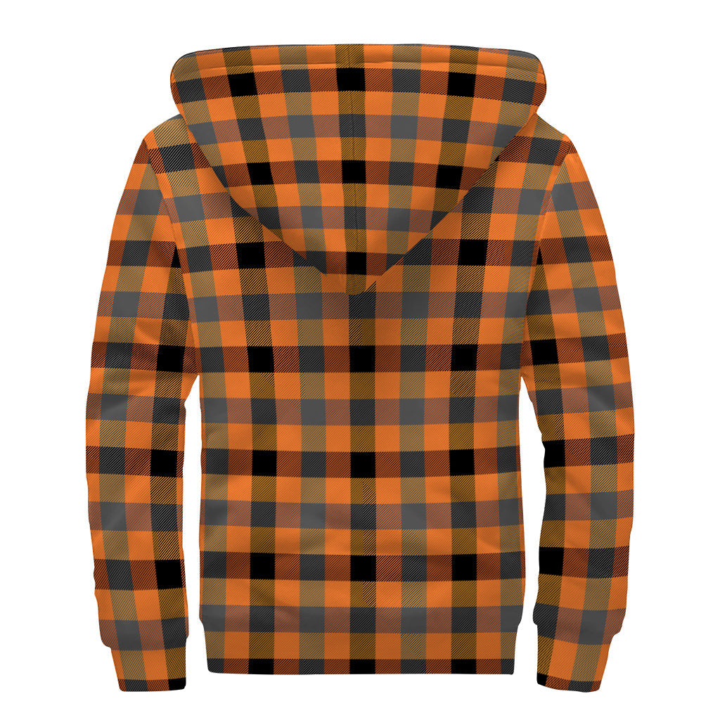 Hippie Chic: Halloween Orange Buffalo Check Print Sherpa Lined Zip Up Hoodie - 2