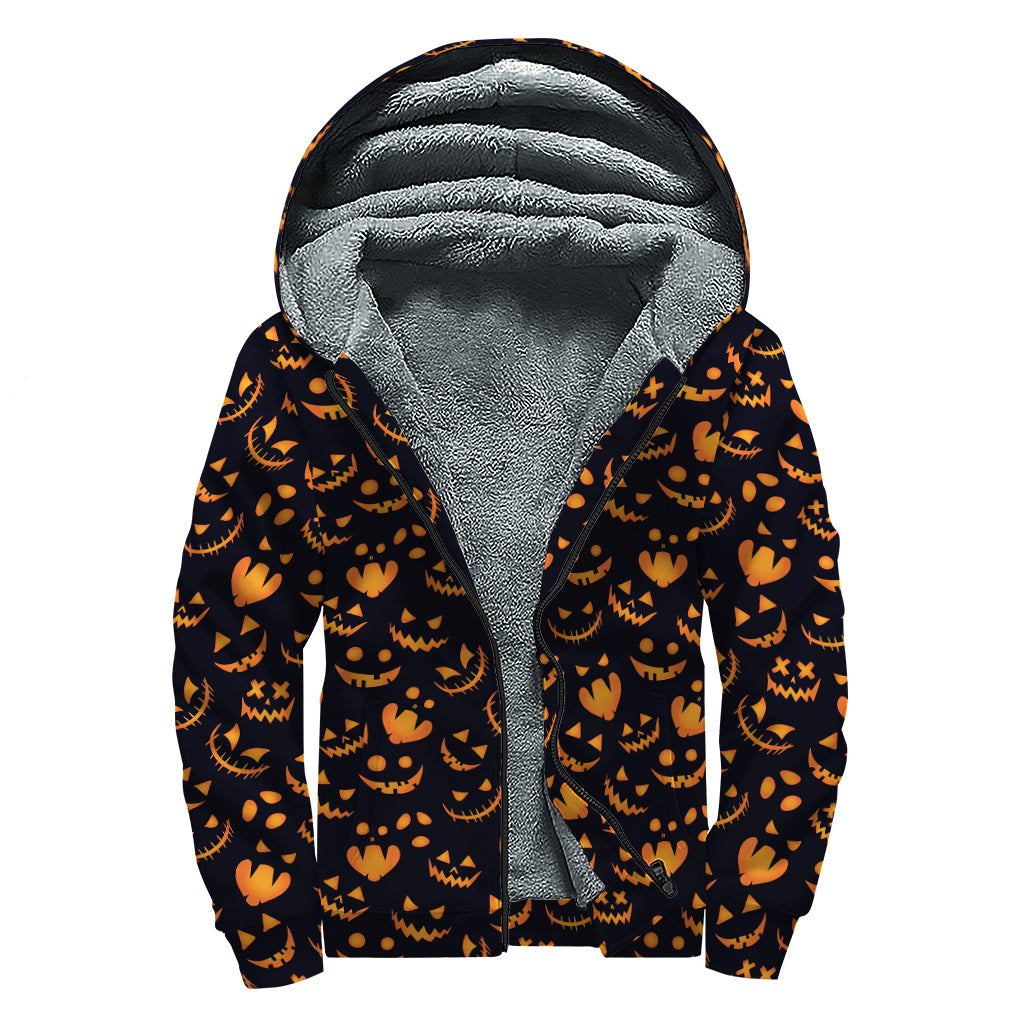 Halloween Pumpkin Faces Sherpa Lined Hoodie for Groovy Hippies - 1