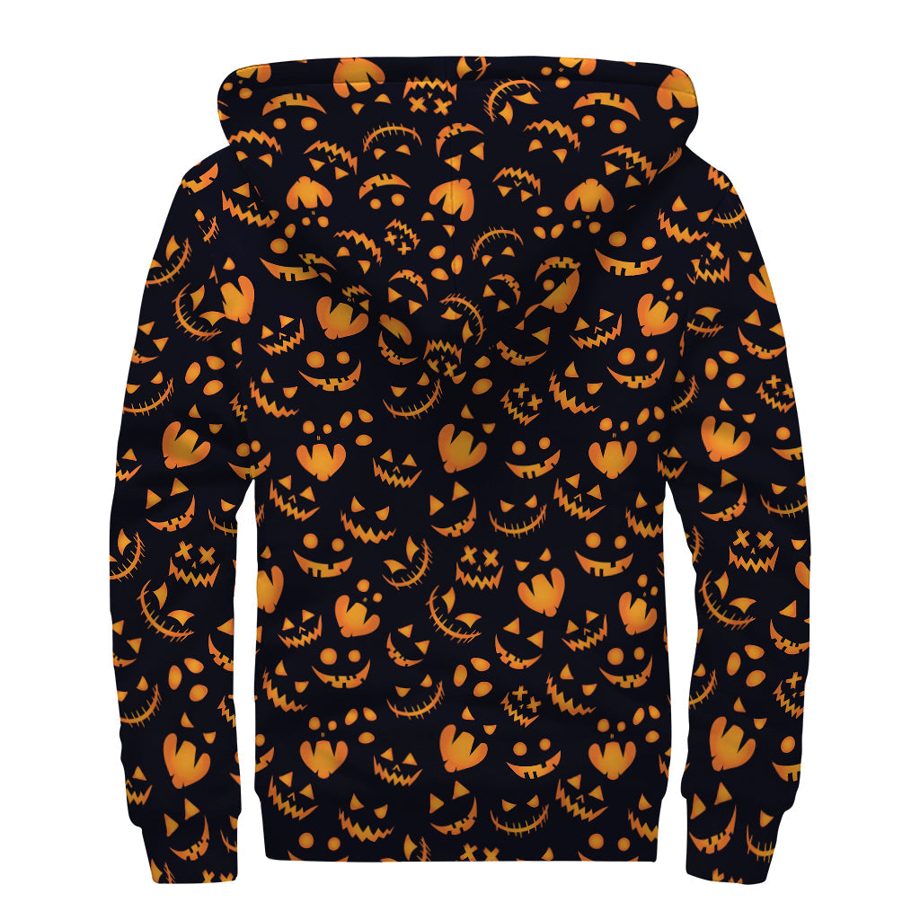 Halloween Pumpkin Faces Sherpa Lined Hoodie for Groovy Hippies - 2