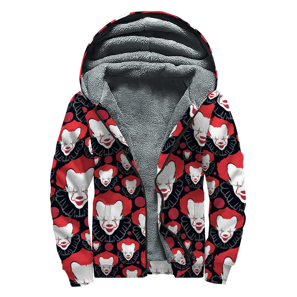 Groovy Halloween Vibes: Hippies Sherpa Lined Zip Up Hoodie with Scary Clown Pattern - 1