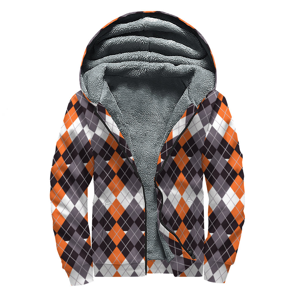 Hippie Vibes Sherpa Lined Zip Up Hoodie with Halloween-Themed Argyle Pattern - 1