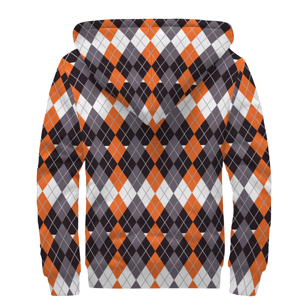 Hippie Vibes Sherpa Lined Zip Up Hoodie with Halloween-Themed Argyle Pattern - 2