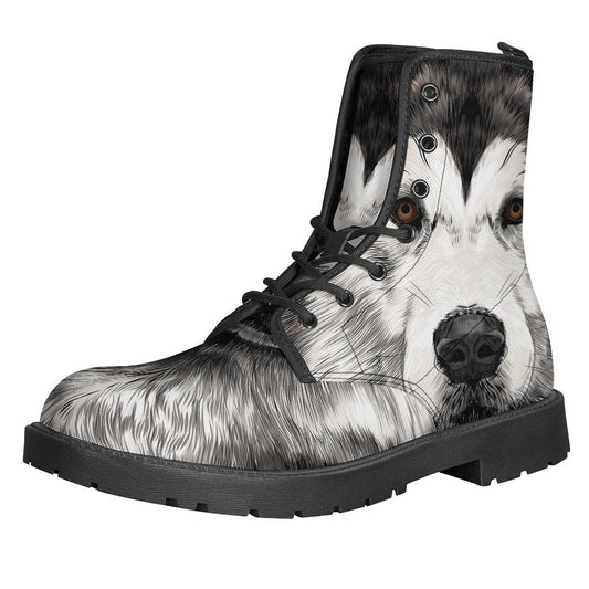 Groovy Alaskan Malamute Print Leather Boots for Free-Spirited Hippies - 1