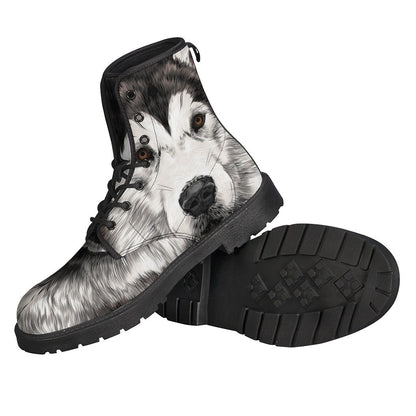 Groovy Alaskan Malamute Print Leather Boots for Free-Spirited Hippies - 2