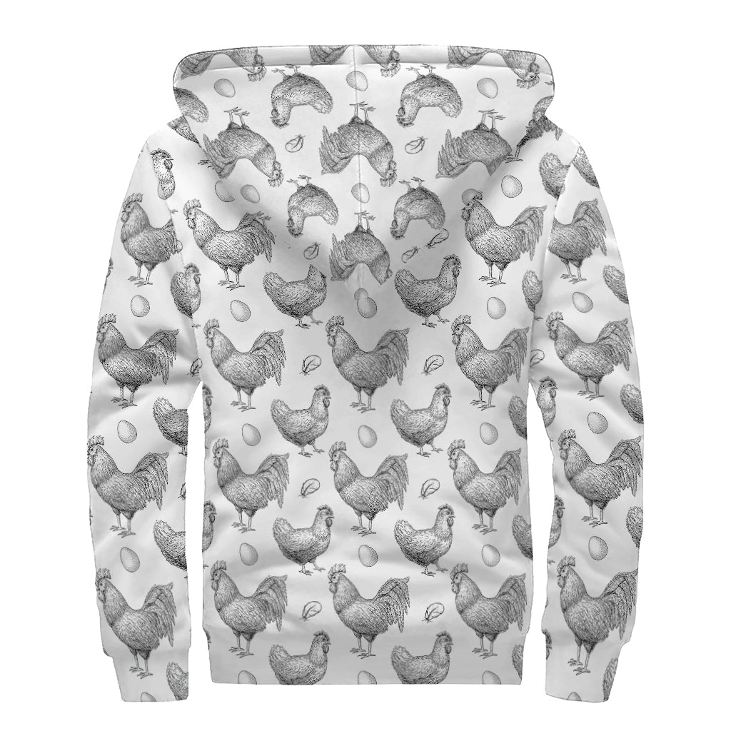 Hand-Drawn Chicken Pattern Sherpa Lined Hippie Zip Up Hoodie - 2