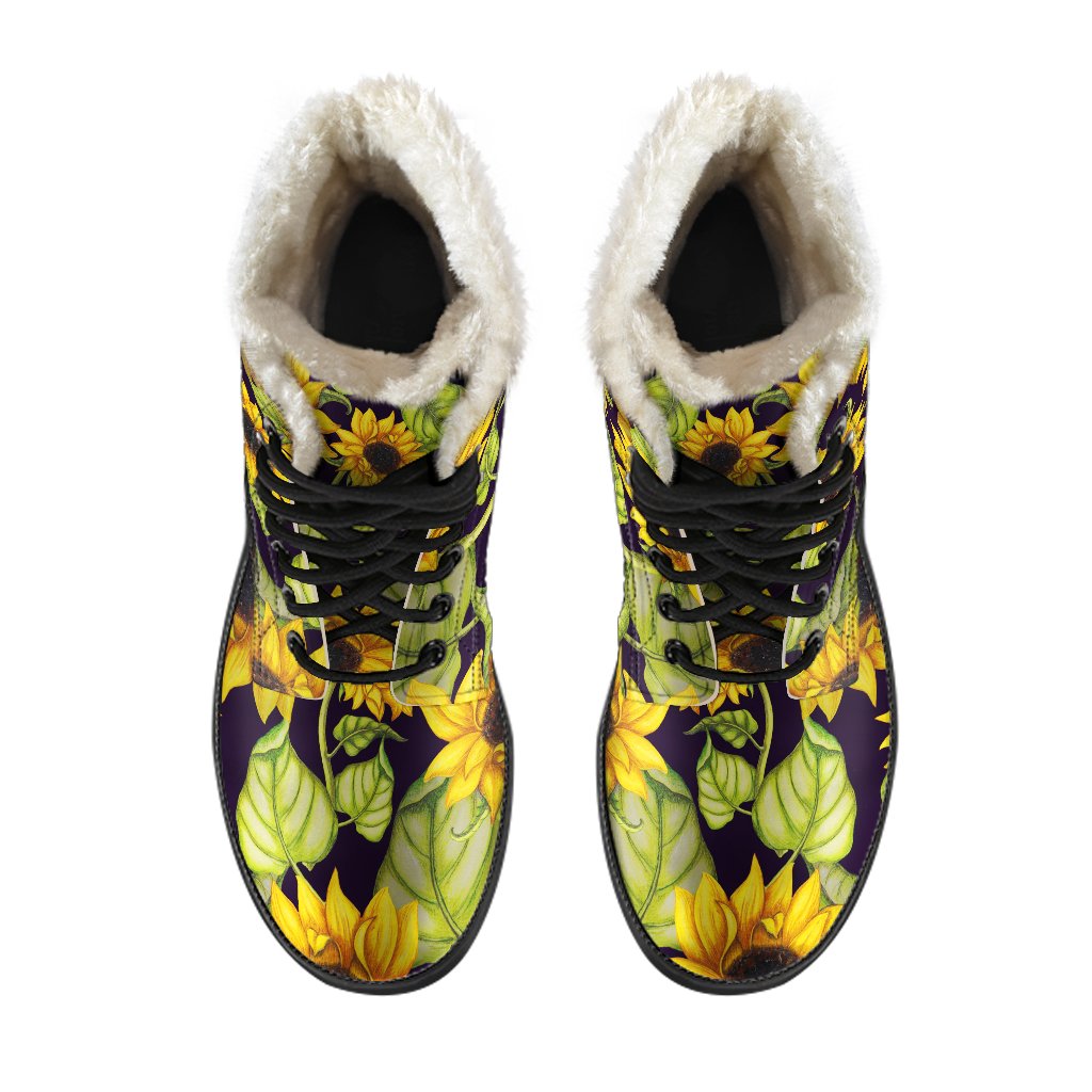 Sunflower Dreams: Faux Fur Leather Hippie Boots for the Free Spirit - 4