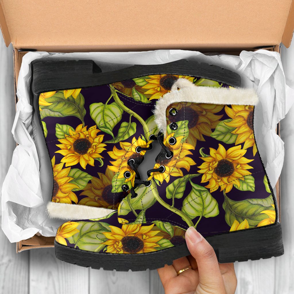 Sunflower Dreams: Faux Fur Leather Hippie Boots for the Free Spirit - 5