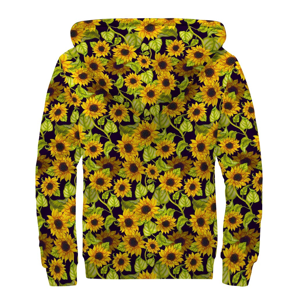 Hand-Drawn Sunflower Pattern Sherpa Lined Zip Up Hoodie for the Groovy Hippie - 2